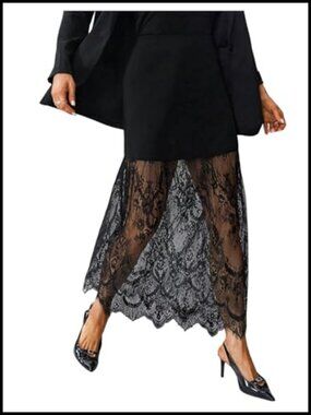 High Waisted Lace Maxi Skirt See Through Business Casual Work Skirt